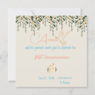 Cartão Communion invitation - Baptism invitation Girl