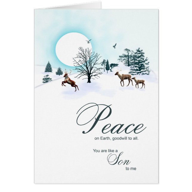 Cartão Como um filho para mim, cena de Natal com renas (Frente)
