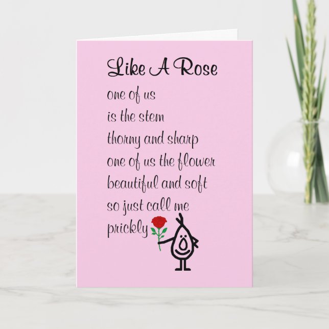 Cartão Como um Rosa, um poema Feliz dia de os namorados e (Frente)