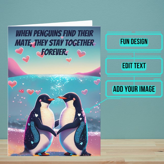 Cartão Companheiro de Pinguins para Fiancée/Namorada (This is a perfect card for someone you love. Penguins mate forever!)