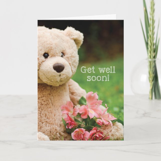 Cartão Comportável Consiga Um Urso De Teddy Com Flores, R (Frente)