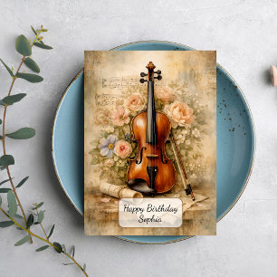 Cartão Composição Floral de Violino Vintage