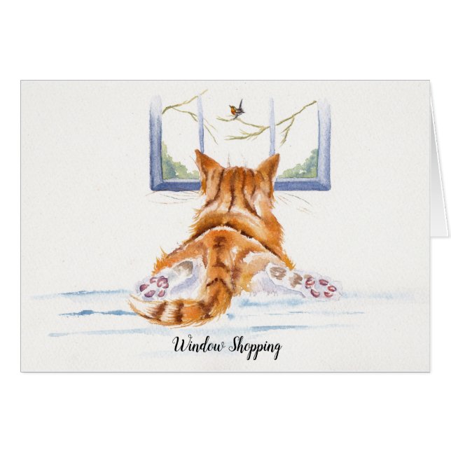 Cartão Compra da janela do gato do gengibre (Frente Horizontal)