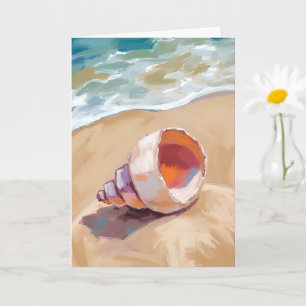 Cartão Concha na pintura da aguarela do oceano da costa m