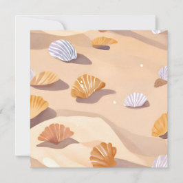 Cartão Conchas na Areia | Aquarela de Oceano de Praia