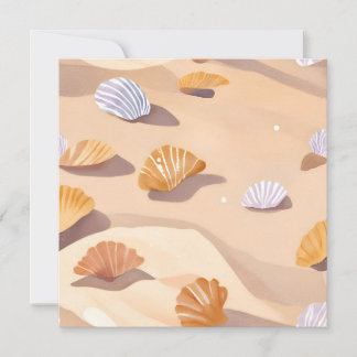 Cartão Conchas na Areia | Aquarela de Oceano de Praia