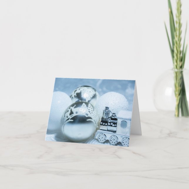 Cartão Condecorações brancas de inverno. Natal. (Frente)