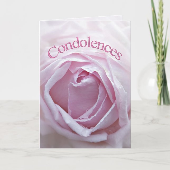 Cartão Condolências, com uma rosa rosa (Frente)