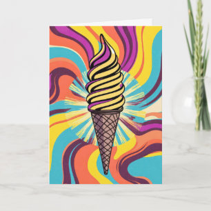 Cartão Cone de Sorvete de Aniversário Arte Pop Psicodélic