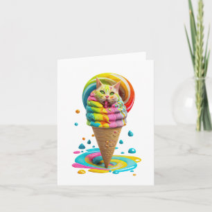 Cartão Cone de Sorvete de Gato Fofo colorido