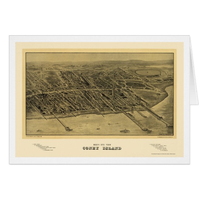 Cartão Coney Island, mapa panorâmico de NY - 1906 (Frente Horizontal)