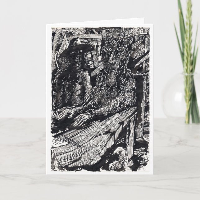 Cartão Confesse! Desenho de tinta da Índia (Frente)