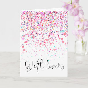 Cartão Confetti Colorido com Amo Rosa, Aniversário