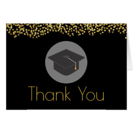Cartão Confetti Dourado a preto com Obrigados Bonés de fo