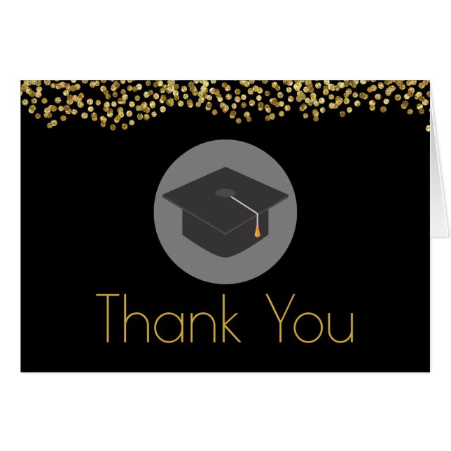 Cartão Confetti Dourado a preto com Obrigados Bonés de fo (Frente Horizontal)