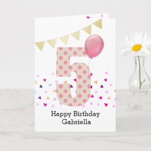 Cartão Confetti Pink Polka Dot 5th Birthday