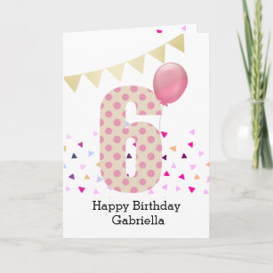 Cartão Confetti Pink Polka Dot 6th Birthday