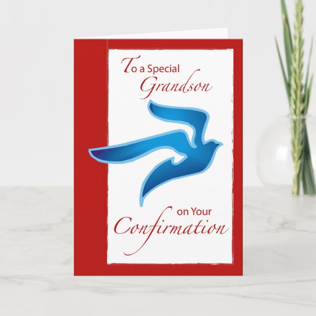 Cartão Confirmação do neto, pomba azul (Frente)