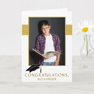Cartão Congratulações Modernas Foto de Gradução com Boné
