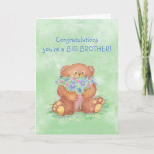 Cartão Congratulations BIG BROTHER FunTeddy Bear Flowers