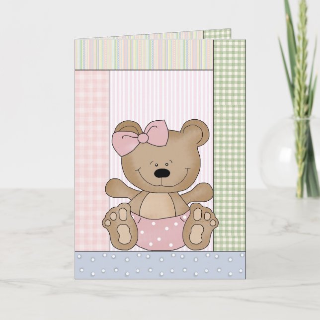 Cartão Congratulations Card: Teddy Bear With Pink Bow (Frente)