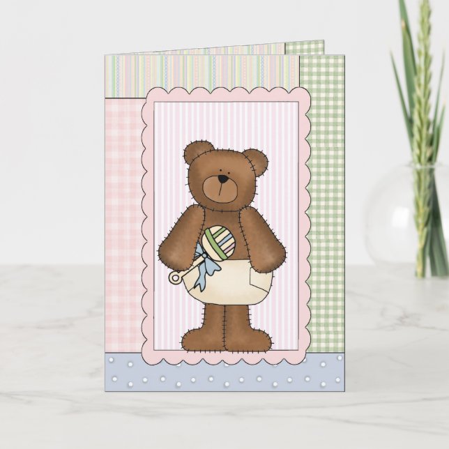 Cartão Congratulations Card: Teddy BearWith A Rattle (Frente)
