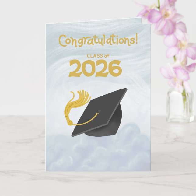 Cartão Congratulations Class of 2026 Black Graduation Cap (Orquídea)