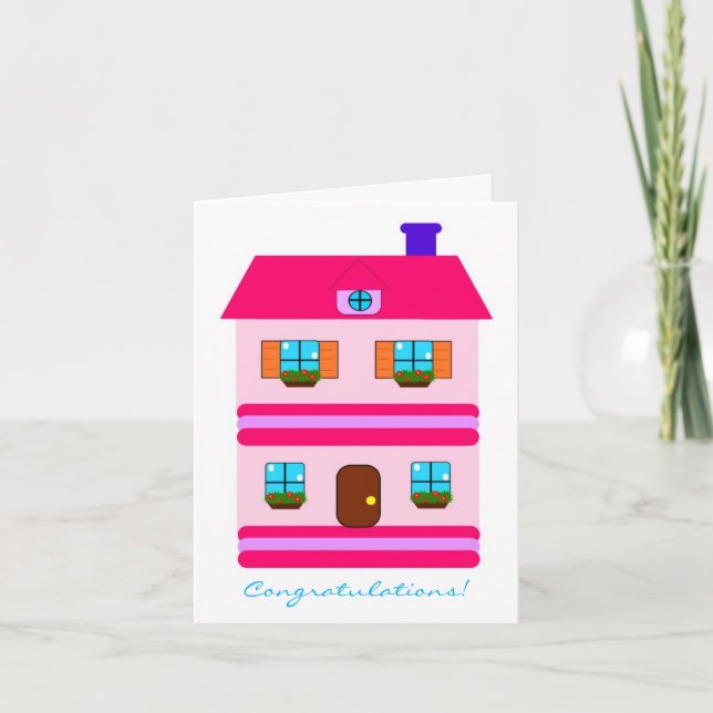 Cartão Congratulations! Cute Pink New Home Housewarming (Frente)
