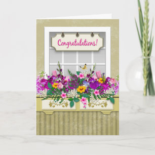 Cartão Congratulations, Flowers in Window Box, Garden