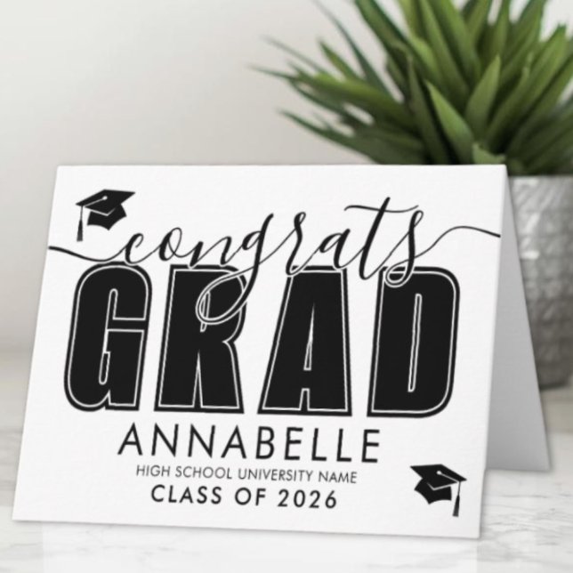 Cartão Congratulations Grad Black White Graduation (Congratulations Grad Black White Graduation Card)