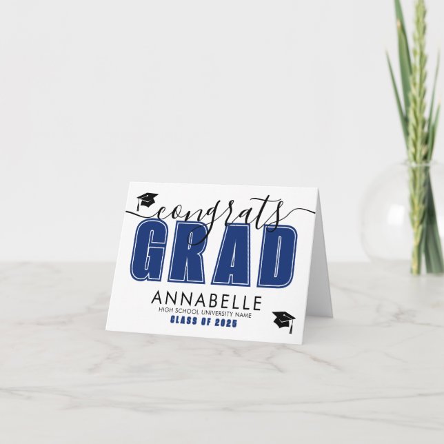 Cartão Congratulations Grad Blue Graduation (Frente)