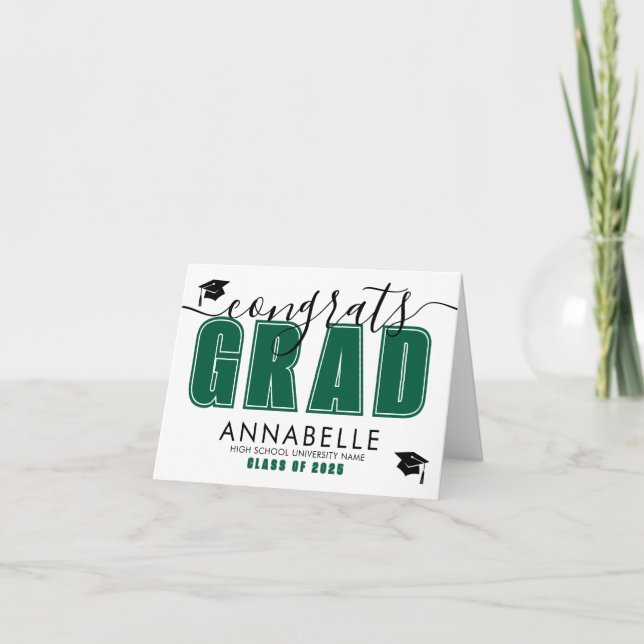 Cartão Congratulations Grad Green Graduation (Frente)