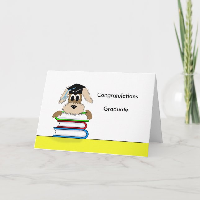 Cartão Congratulations Graduate Dog on Book Stack (Frente)