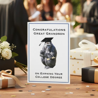 Cartão Congratulations GreatGrandson Degree Funny Gorilla