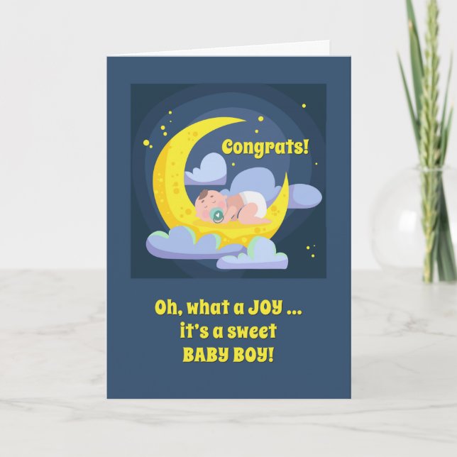 Cartão Congratulations It's a Baby Boy Moon Stars Joy (Frente)