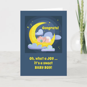Cartão Congratulations It's a Baby Boy Moon Stars Joy