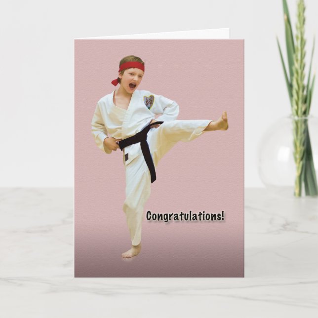 Cartão Congratulations, Karate Belt Advancement, Black (Frente)