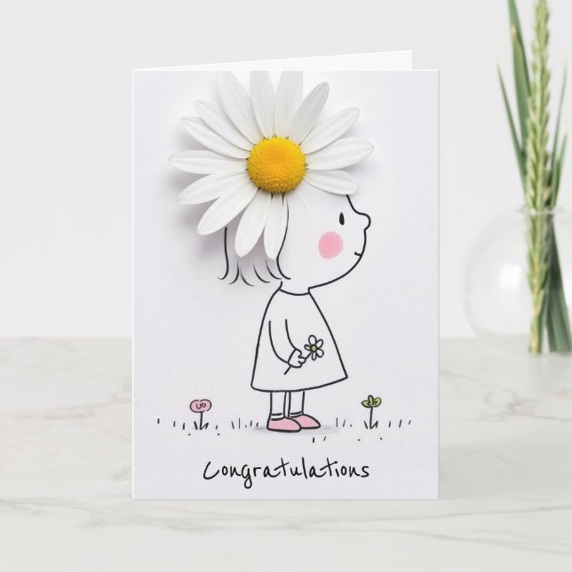 Cartão Congratulations Little Girl With a White Daisy (Frente)