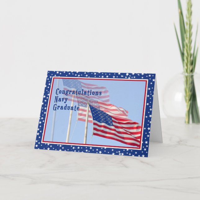 Cartão Congratulations Navy Graduate Card with Flags (Frente)