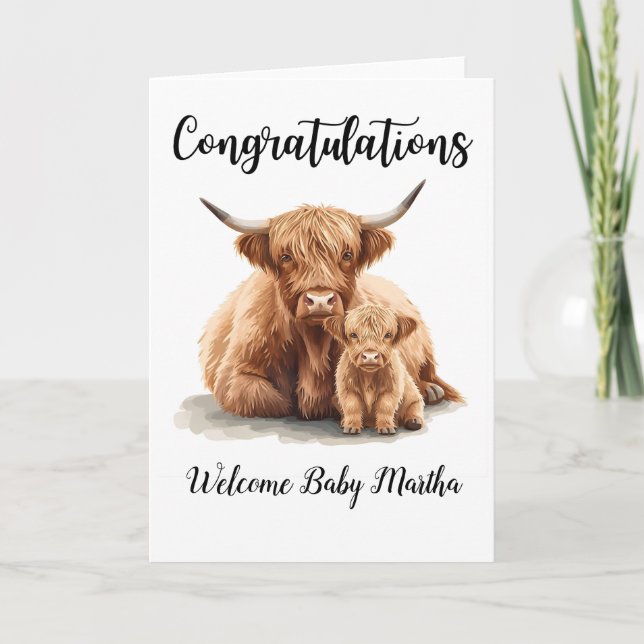 Cartão Congratulations New Baby Highland Cow Mother Card (Frente)