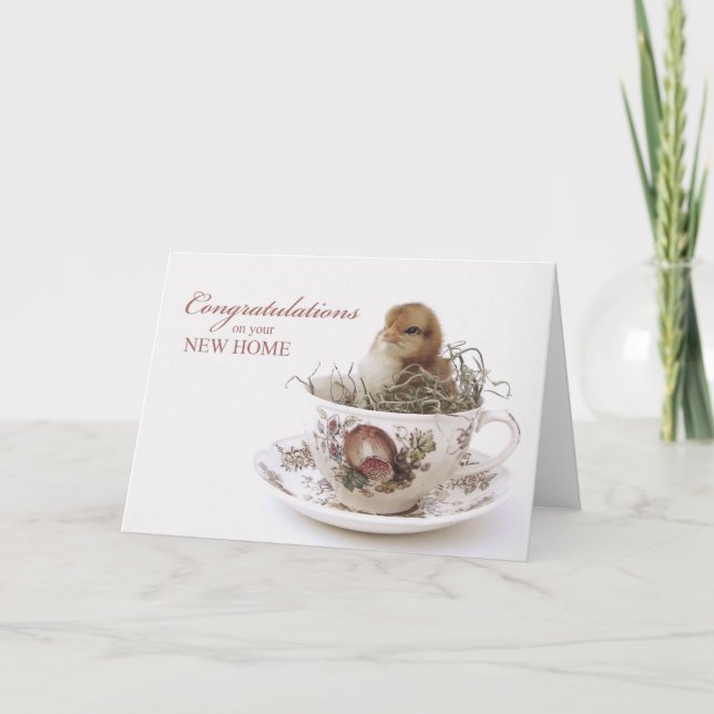 Cartão Congratulations New Home, Chick in Teacup (Frente)