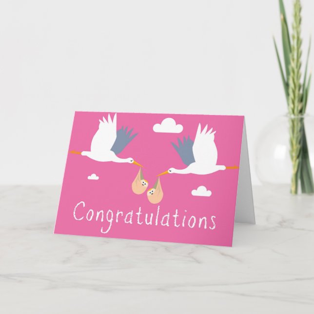 Cartão Congratulations of the Birth Card (Girl Twins) (Frente)