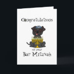 Cartão Congratulations on your Bar Mitzvah-Pug Dog<br><div class="desc">This cute little pug is sitting with a menorah with candles lit,  and wearing a tiny yarmulke. Inside is a nice verse which you can personalize.</div>