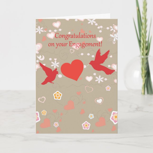 Cartão Congratulations on your engagement 2 birds& heart (Frente)