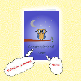 Cartão Congratulations personalized text clever night owl