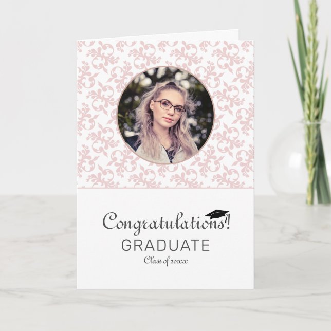 Cartão Congratulations Pink Rococo Graduation Photo  (Frente)