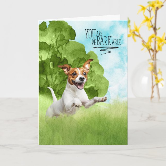 Cartão Congratulations reBARKable Jack Russell Dog (Flor Amarela)