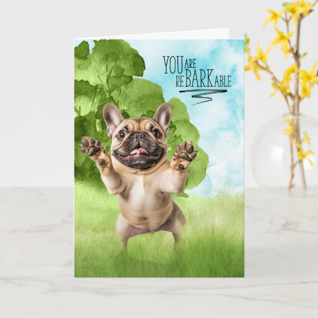 Cartão Congratulations reBARKable Tan French Bulldog (Flor Amarela)