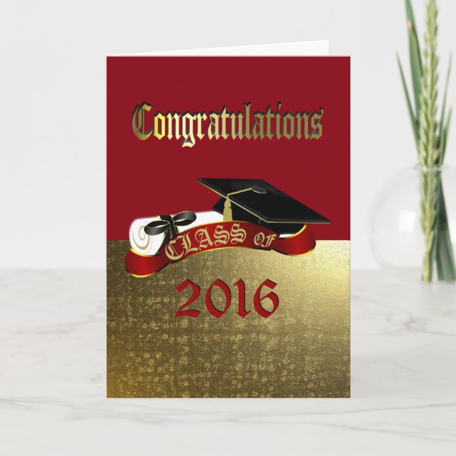 Cartão Congratulations Red and Gold Graduation Card (Frente)