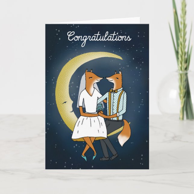 Cartão Congratulations Wedding Card - Foxes in the Moon (Frente)